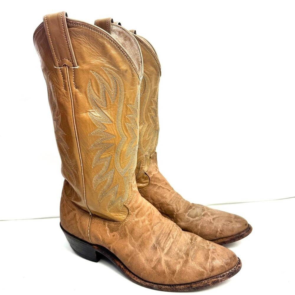 Justin Mens Cowboy Boots Tan Exotic Leather Western Men’s Size 7 D